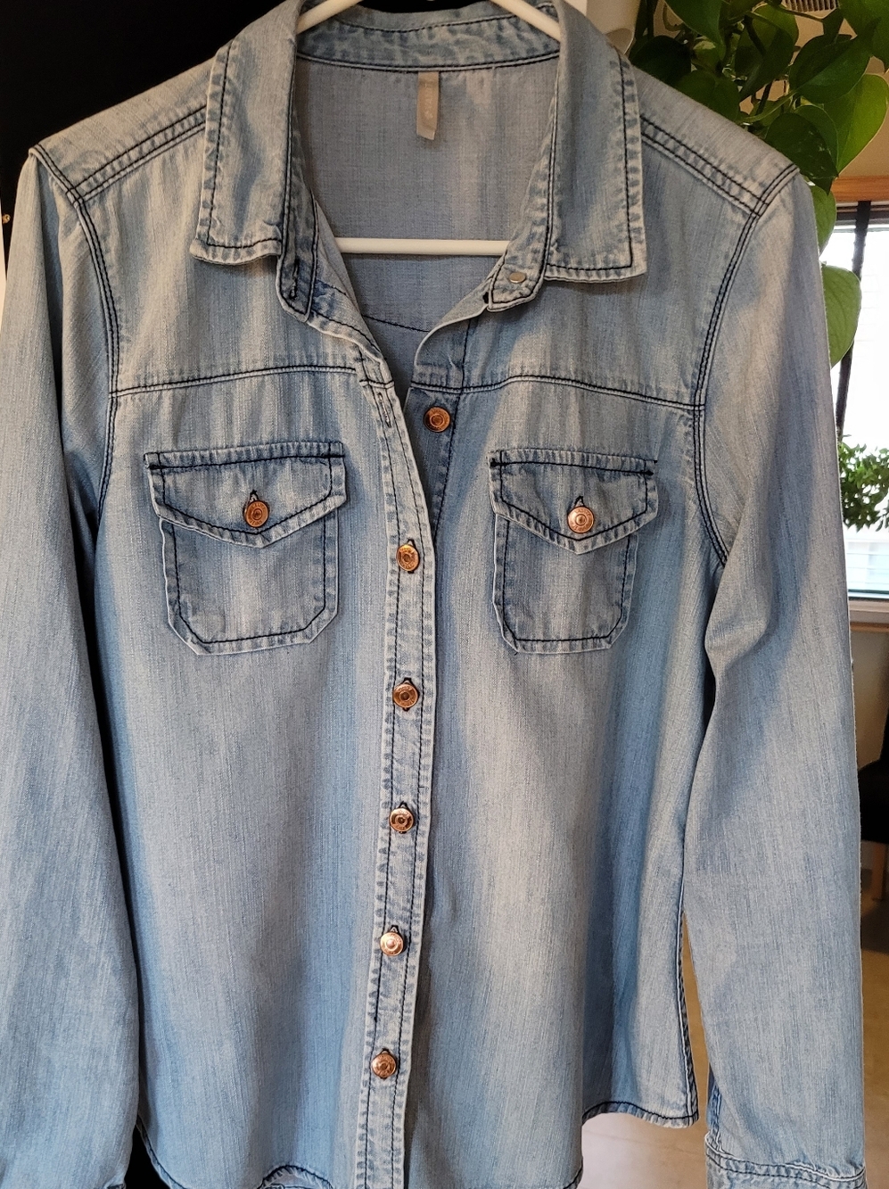 Light Blue Denim Shirt With Copper Buttons